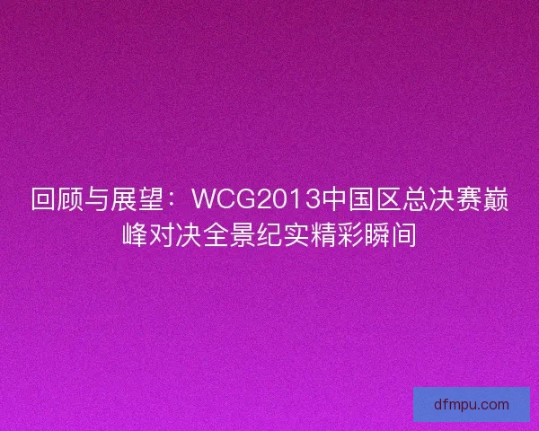回顾与展望：WCG2013中国区总决赛巅峰对决全景纪实精彩瞬间